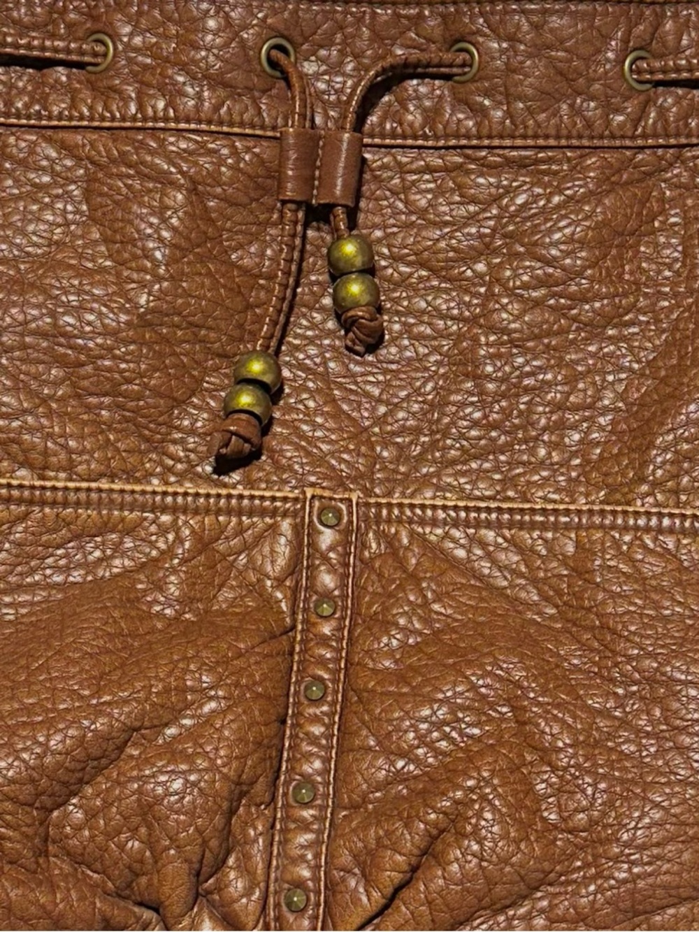 AEROPOSTALE Slouchy Boho Drawstring Bucket Bag Brown Textured - Picture 2 of 7